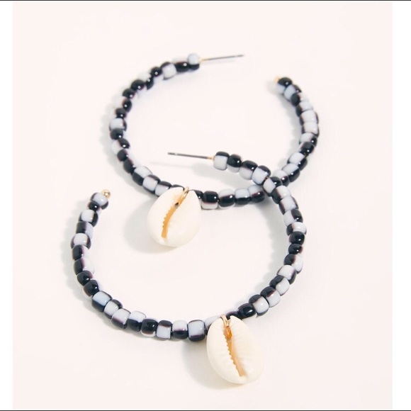 Free People Black And White Beaded Hoops - Picture 2 of 8